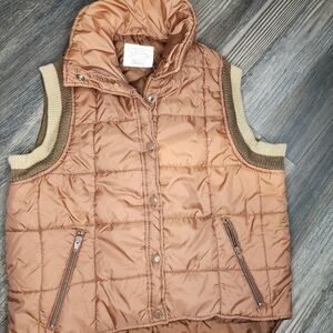 Vintage Puffer Vest Jacket 70s 80s Brown Medium Retro Snow Ski Outdoors Snaps